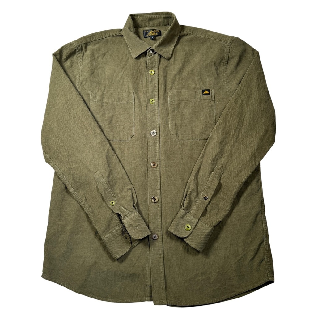 Le Mont St Michel Corduroy Olive Button Down Shirt‎ Men's Small-Missing Buttons